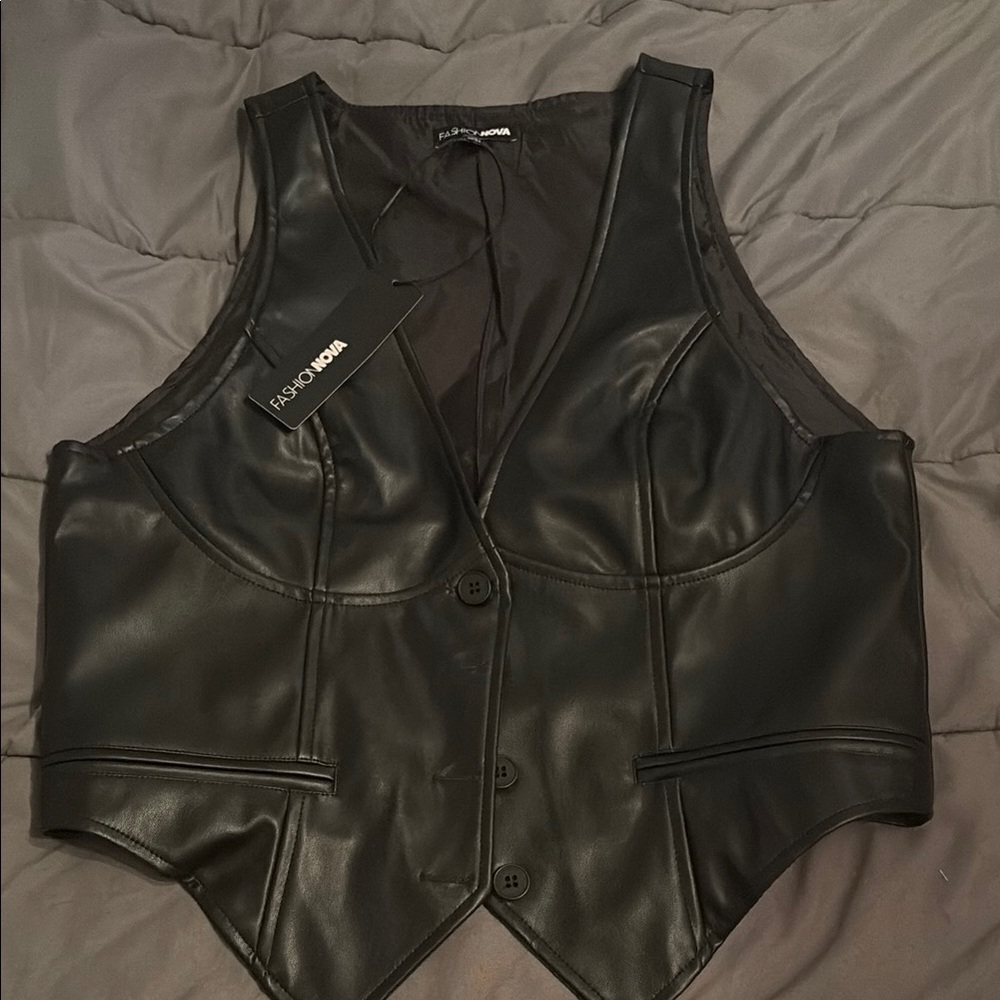 Fashion Nova Black Leather Vest Classic Design